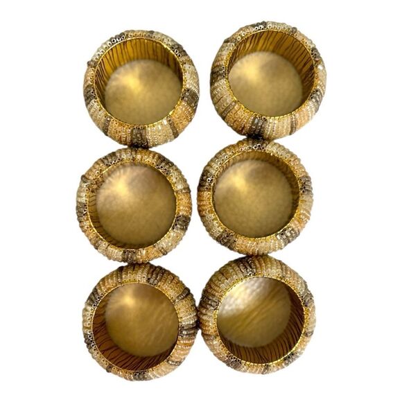 Pier 1 Gold & Silver Beaded Napkin Rings - Set of 6 - Picture 2 of 5
